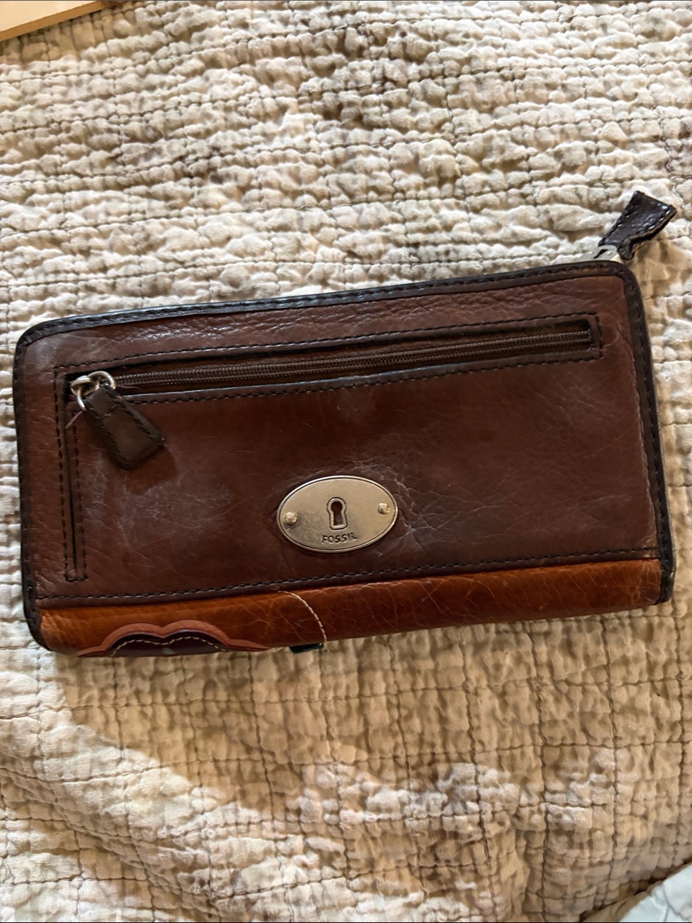 Fossil Brown Leather Wallet with Colorful Floral Appliqué - Picture 2 of 6